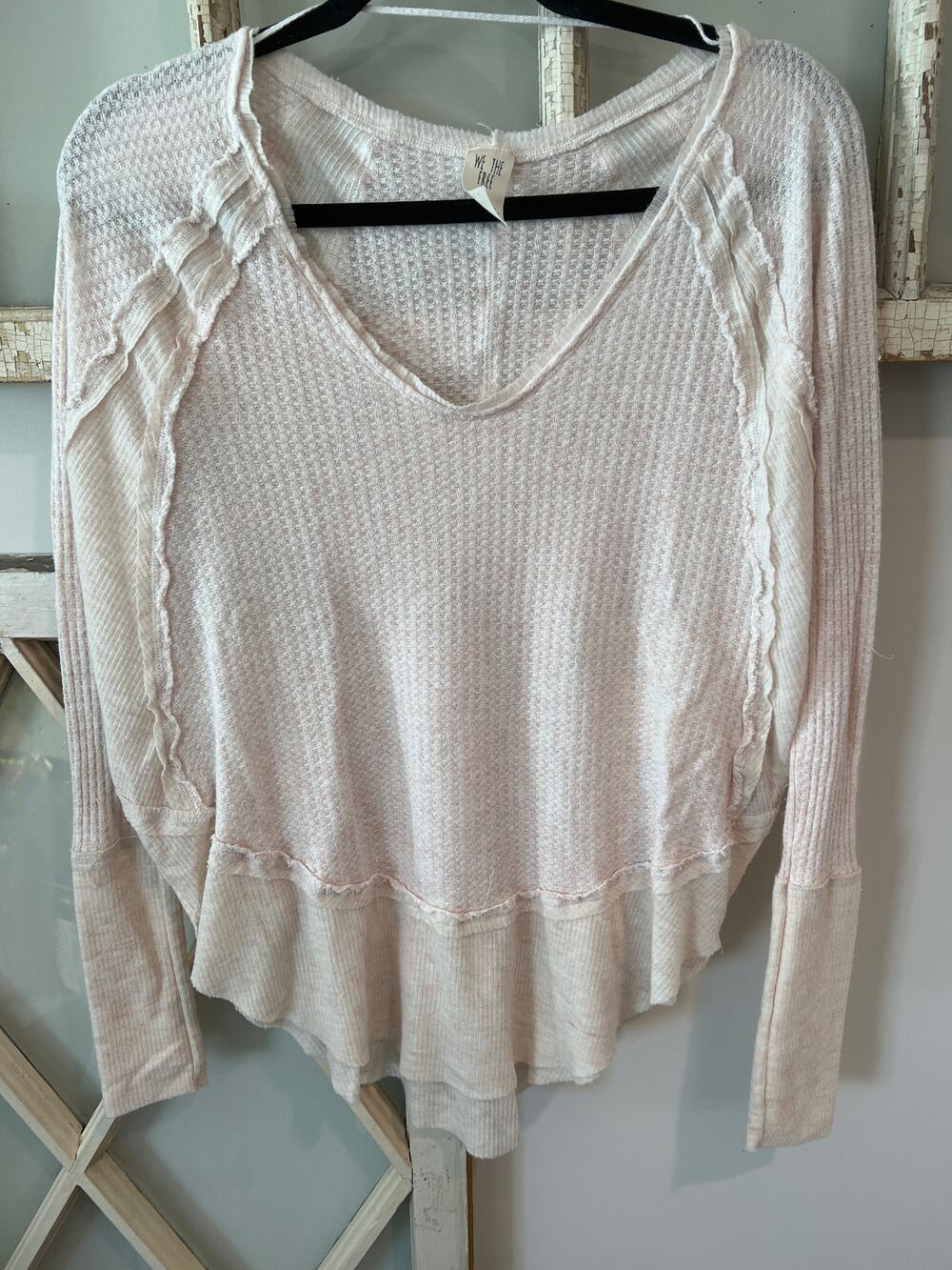 Free People size XS oversized pale pink waffle knit top